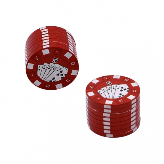Grinder tocat tutun 40 mm, metalic, Poker Chips Rosu