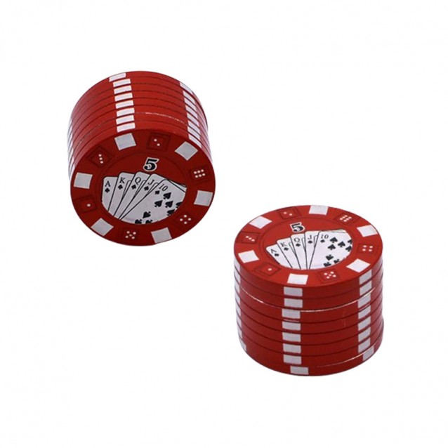 Grinder tocat tutun 40 mm, metalic, Poker Chips Rosu
