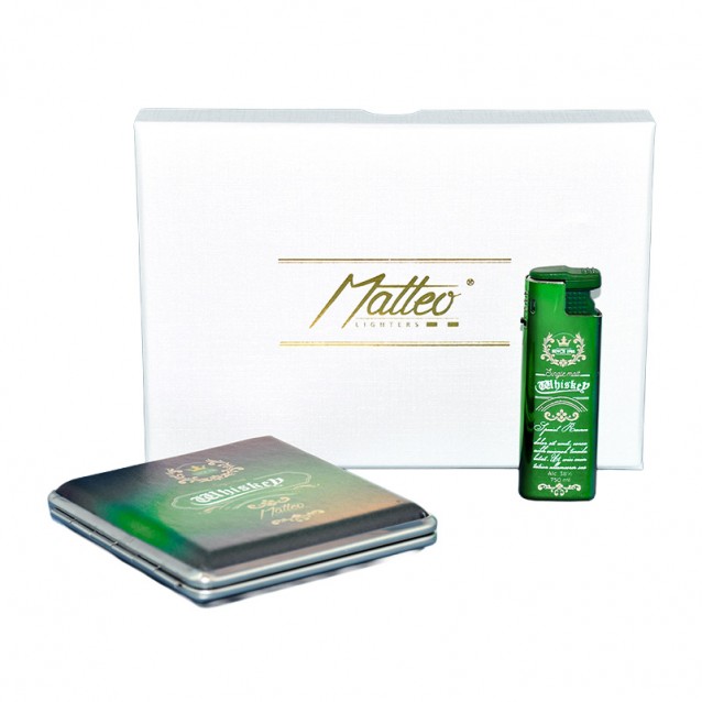 Set Cadou 90360 Matteo Tabachera+bricheta Turbo Verde Whisky