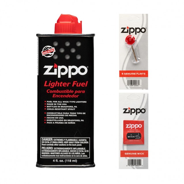 Set Zippo 1 x Benzina Zippo 125 ml,1 x fitil Zippo, 1 x set piatre Zippo