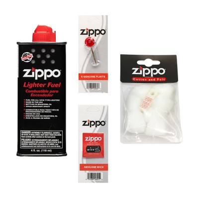 Set Zippo 1 x Benzina Zippo 125 ml, 1 x fitil Zippo, 1 x  piatra Zippo, 1 x rezerva bumbac bricheta Zippo