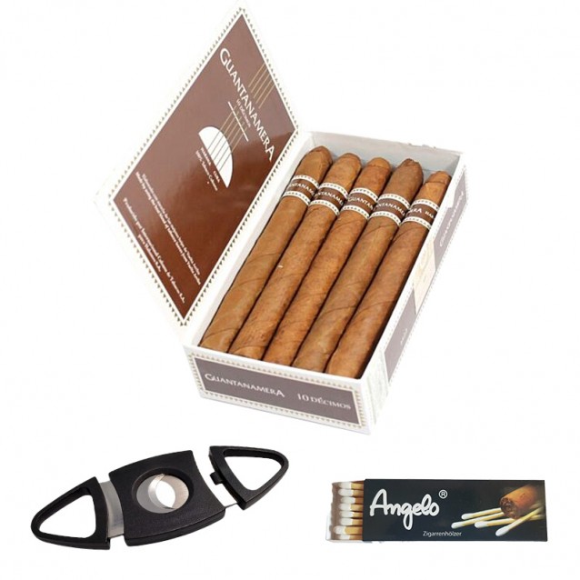 Set 10 Trabucuri Guantanamera Decimos 100 % cubanez plus cutter pentru trabucuri plus chibrituri pentru trabucuri