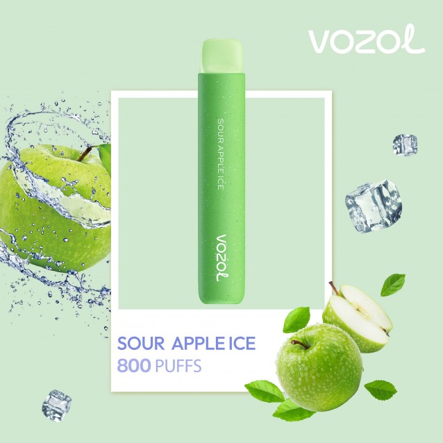 Tigara electronica de unica folosinta cu nicotina Vozol 800 pufuri Aroma Sour Apple Ice