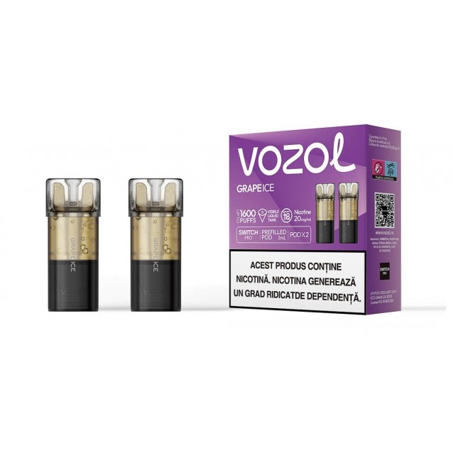Set 2 Cartuse cu nicotina Vozol Switch Pro 800 Pufuri Aroma Grape Ice