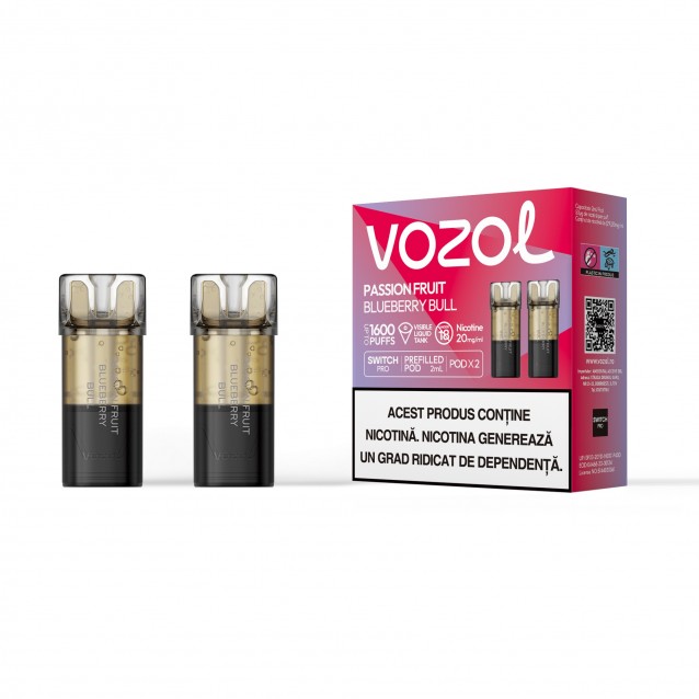 Set 2 Cartuse cu nicotina Vozol Switch Pro 800 Pufuri Aroma Passion Fruit Blueberry Bull