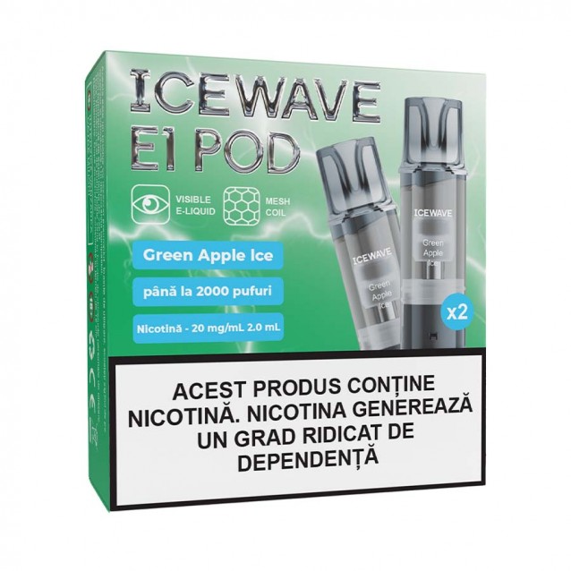 Set 2 cartuse Icewave E1 Pod 2ml 20mg Green Apple Ice