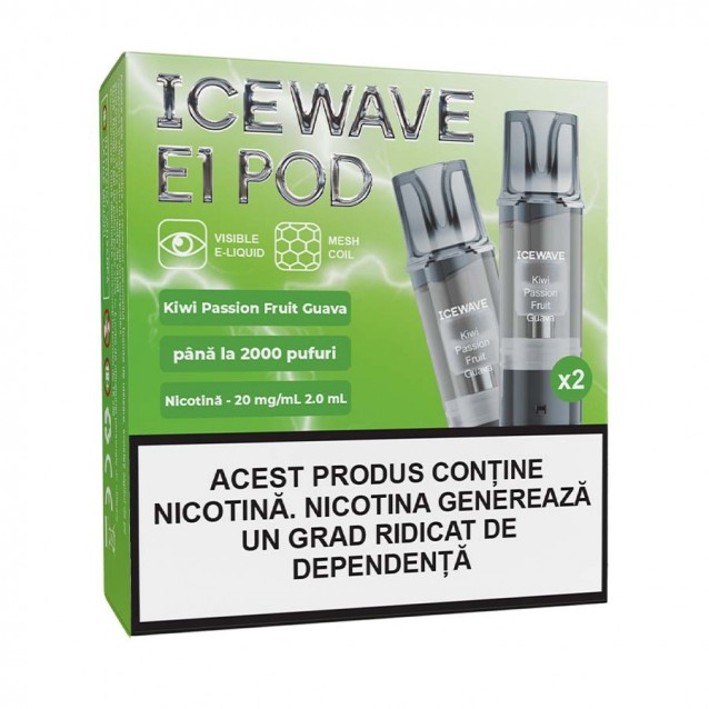 Set 2 cartuse Icewave E1 Pod 2ml 20mg Kiwi Passion Fruit Guava