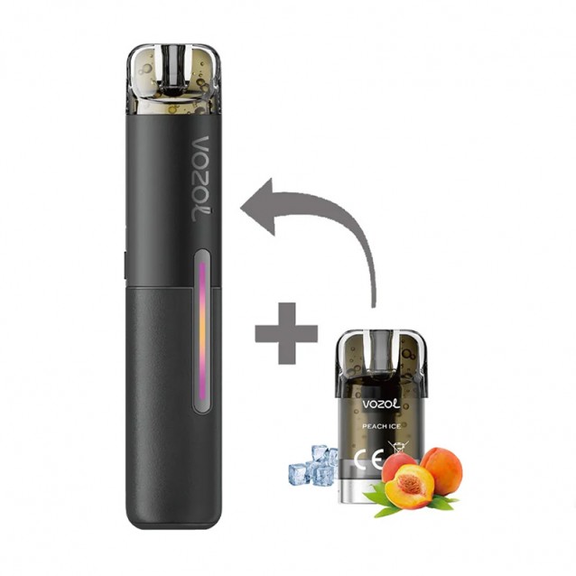 Kit Tigara Electronica reincarcabila VOZOL SLEEK Peach Ice 1500 de pufuri