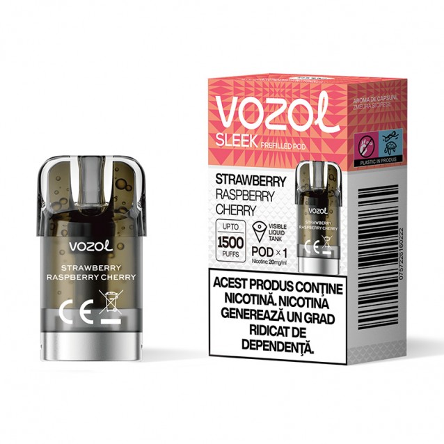 Cartus cu nicotina Vozol SLEEK Strawberry Raspberry Cherry 1500 de pufuri