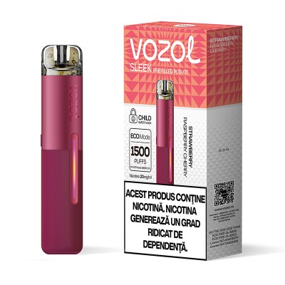 Kit Tigara Electronica reincarcabila VOZOL SLEEK Strawberry Raspberry Cherry 1500 de pufuri