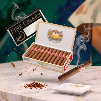 Set Trabuc H. UPMANN Half Corona (25) + Scrumiera Habanos pentru 2 trabucuri din ceramica + Punga Umidificatoare pentru trabucuri